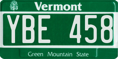 VT license plate YBE458