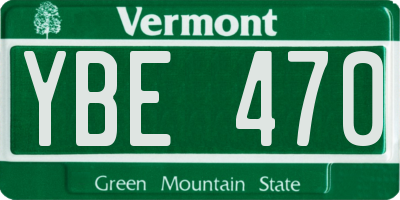 VT license plate YBE470