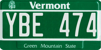VT license plate YBE474