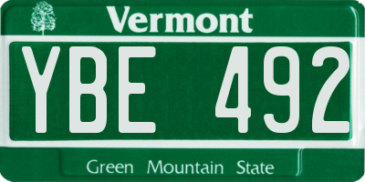 VT license plate YBE492