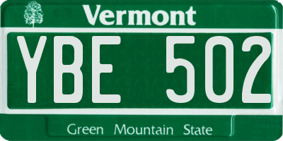 VT license plate YBE502