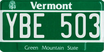 VT license plate YBE503