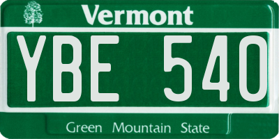 VT license plate YBE540
