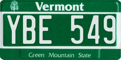 VT license plate YBE549