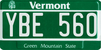 VT license plate YBE560
