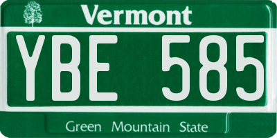 VT license plate YBE585