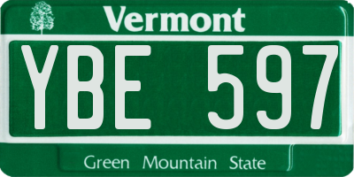 VT license plate YBE597