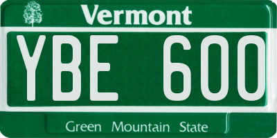 VT license plate YBE600
