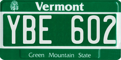 VT license plate YBE602