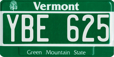 VT license plate YBE625