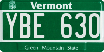 VT license plate YBE630