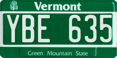 VT license plate YBE635