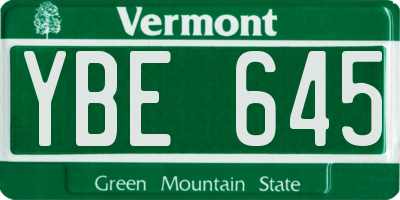 VT license plate YBE645
