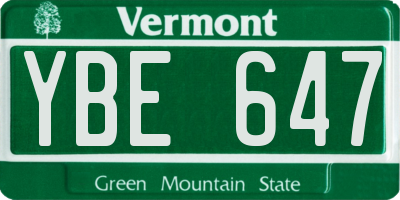 VT license plate YBE647