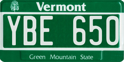 VT license plate YBE650