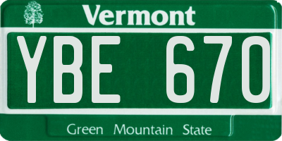 VT license plate YBE670