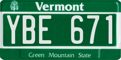 VT license plate YBE671