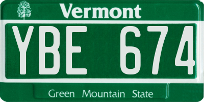 VT license plate YBE674