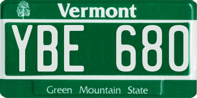 VT license plate YBE680