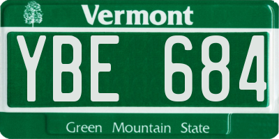VT license plate YBE684