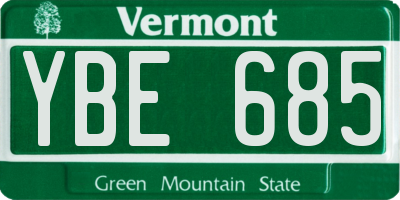 VT license plate YBE685