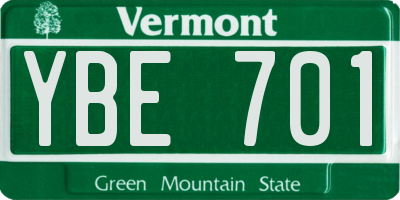 VT license plate YBE701