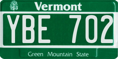 VT license plate YBE702