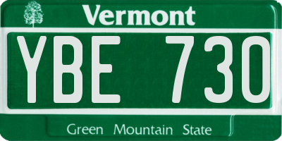 VT license plate YBE730