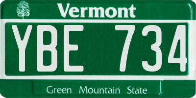 VT license plate YBE734