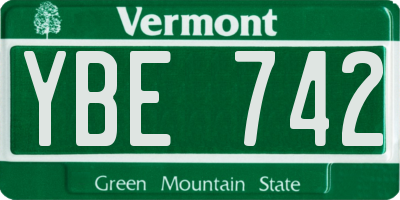 VT license plate YBE742