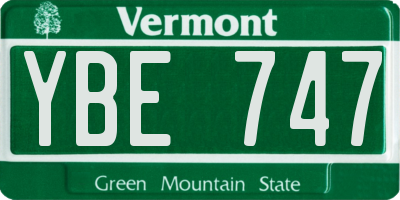 VT license plate YBE747