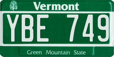 VT license plate YBE749
