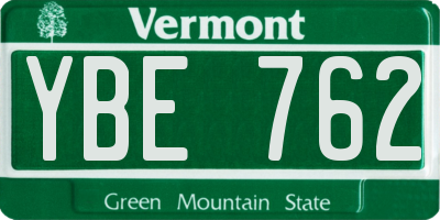 VT license plate YBE762
