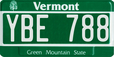 VT license plate YBE788
