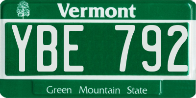 VT license plate YBE792