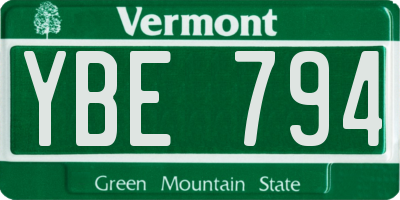 VT license plate YBE794