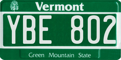 VT license plate YBE802