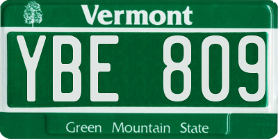 VT license plate YBE809