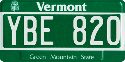 VT license plate YBE820