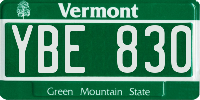 VT license plate YBE830