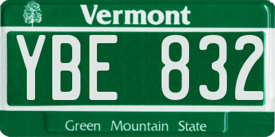 VT license plate YBE832