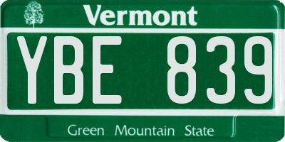 VT license plate YBE839
