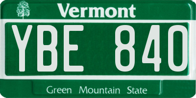 VT license plate YBE840