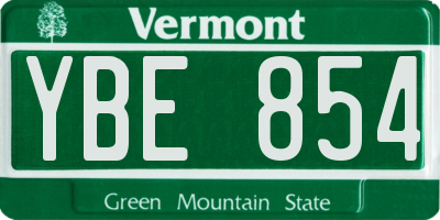 VT license plate YBE854