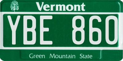 VT license plate YBE860