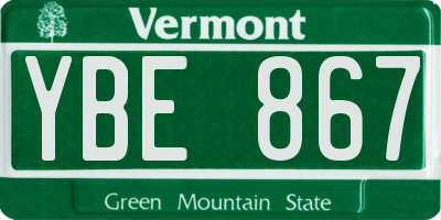 VT license plate YBE867