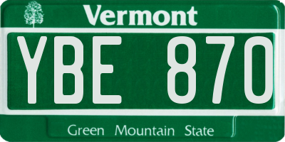 VT license plate YBE870