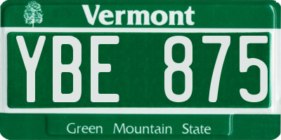 VT license plate YBE875