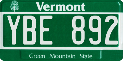 VT license plate YBE892