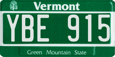 VT license plate YBE915
